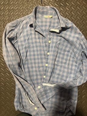 Faherty Women’s Blue and White Plaid Button-Down Shirt medium